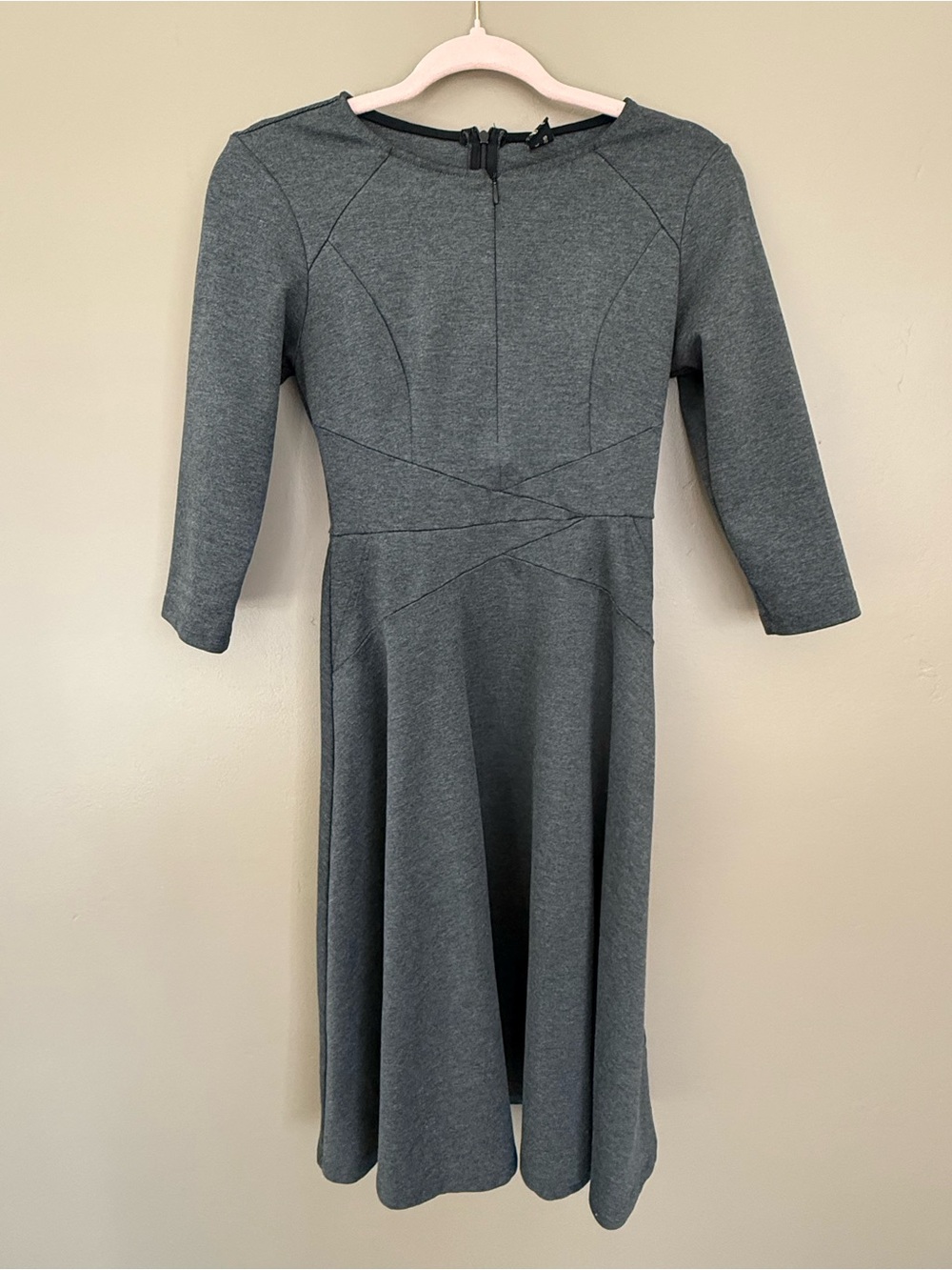 Structured Gray Fit-and-Flare Jersey Dress